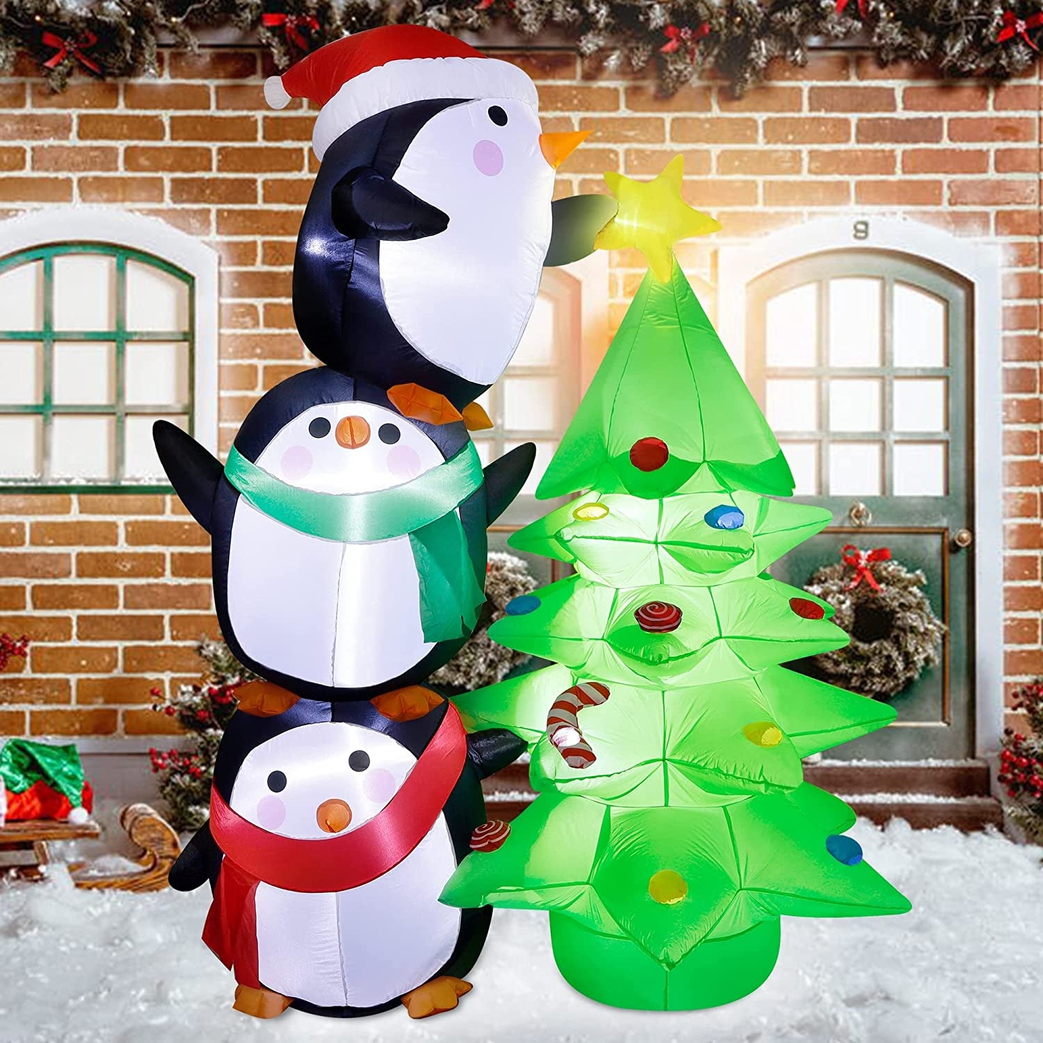 7 FT Christmas Inflatable Santa Claus with Bass Guitar, Blow up Santa Wearing Sunglasses, Unique Lighted Xmas Decorations for Indoor Outdoor Yard Garden Lawn Holiday Party Decor