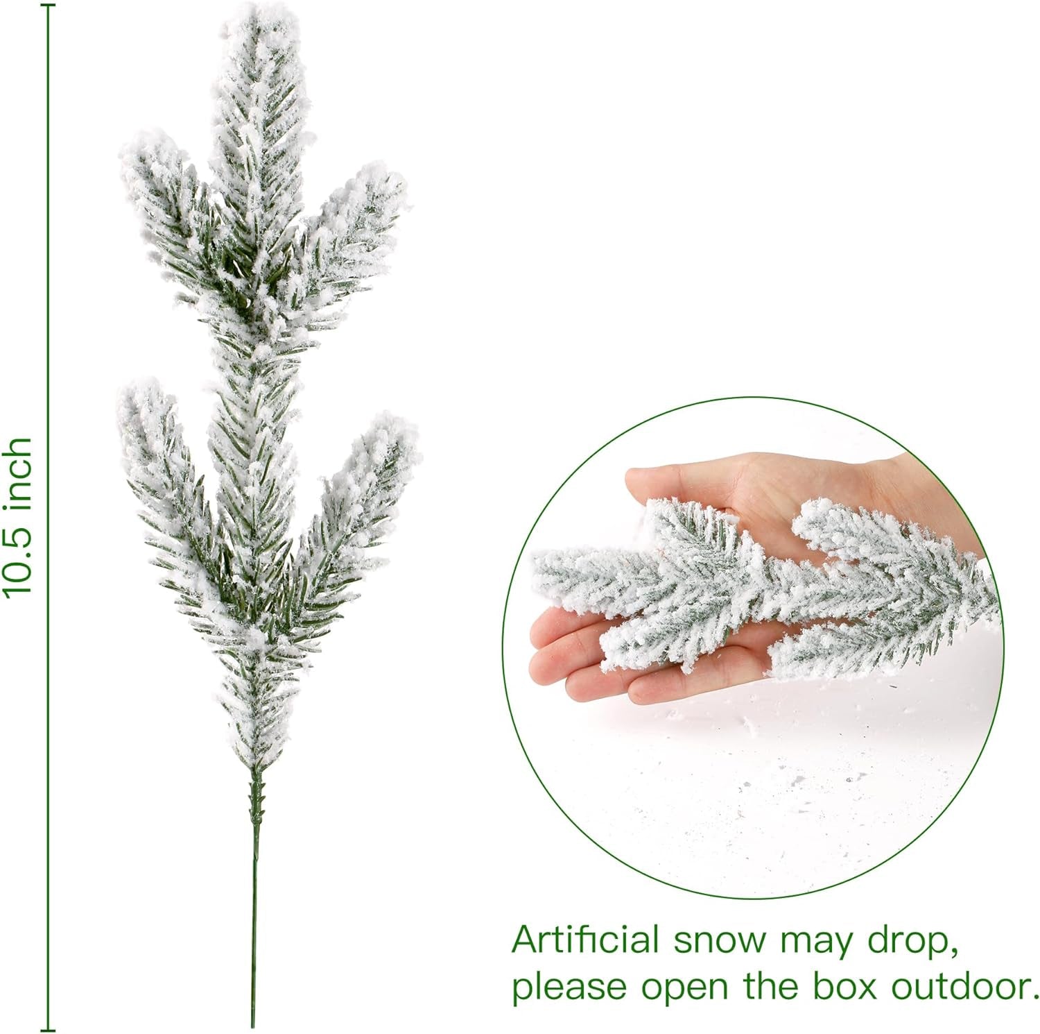 30 Pcs Snow Frosted Artificial Pine Branches Christmas Snowy Pine Needles Fake Greenery Pine Spray Picks for DIY Crafts Garland Wreath Xmas Embellishing Home Holiday Decoration