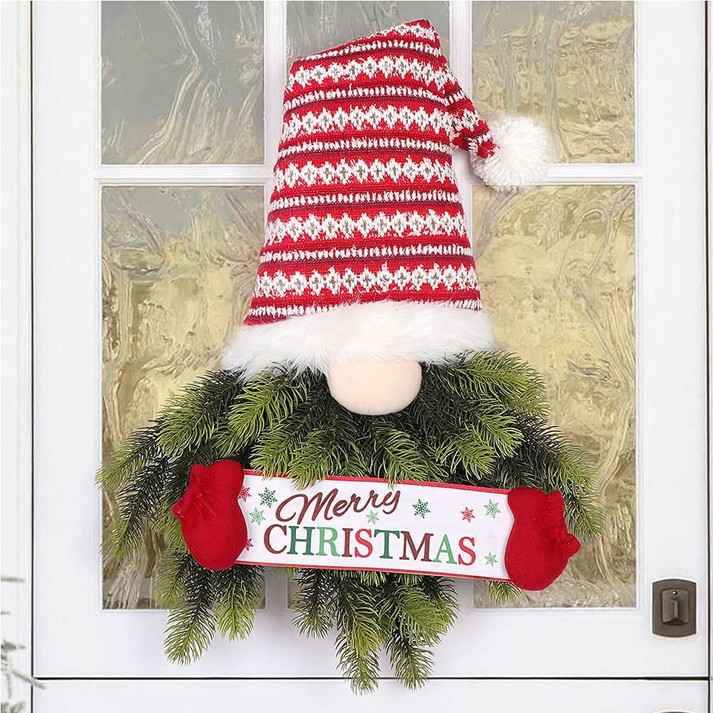 Christmas Wreath Artificial Gnome Wreath Hanging Ornament Wall Decor Sign for Front Door Porch Living Room Home