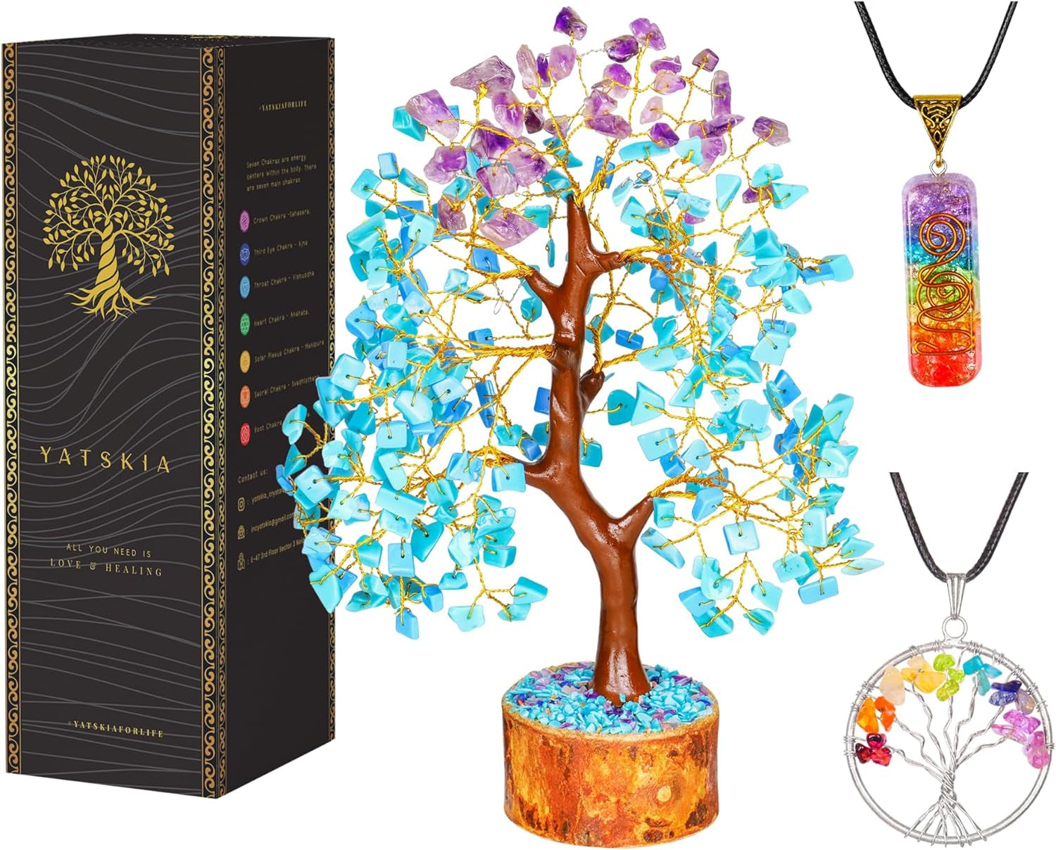 Seven Chakra Tree of Life - Crystal Tree for Positive Energy - Tree of Life Decor - Feng Shui Decor - Spiritual Gifts - 7 Chakra Tree, Money Tree - Stone Tree - Home Decor - Crystal Decor