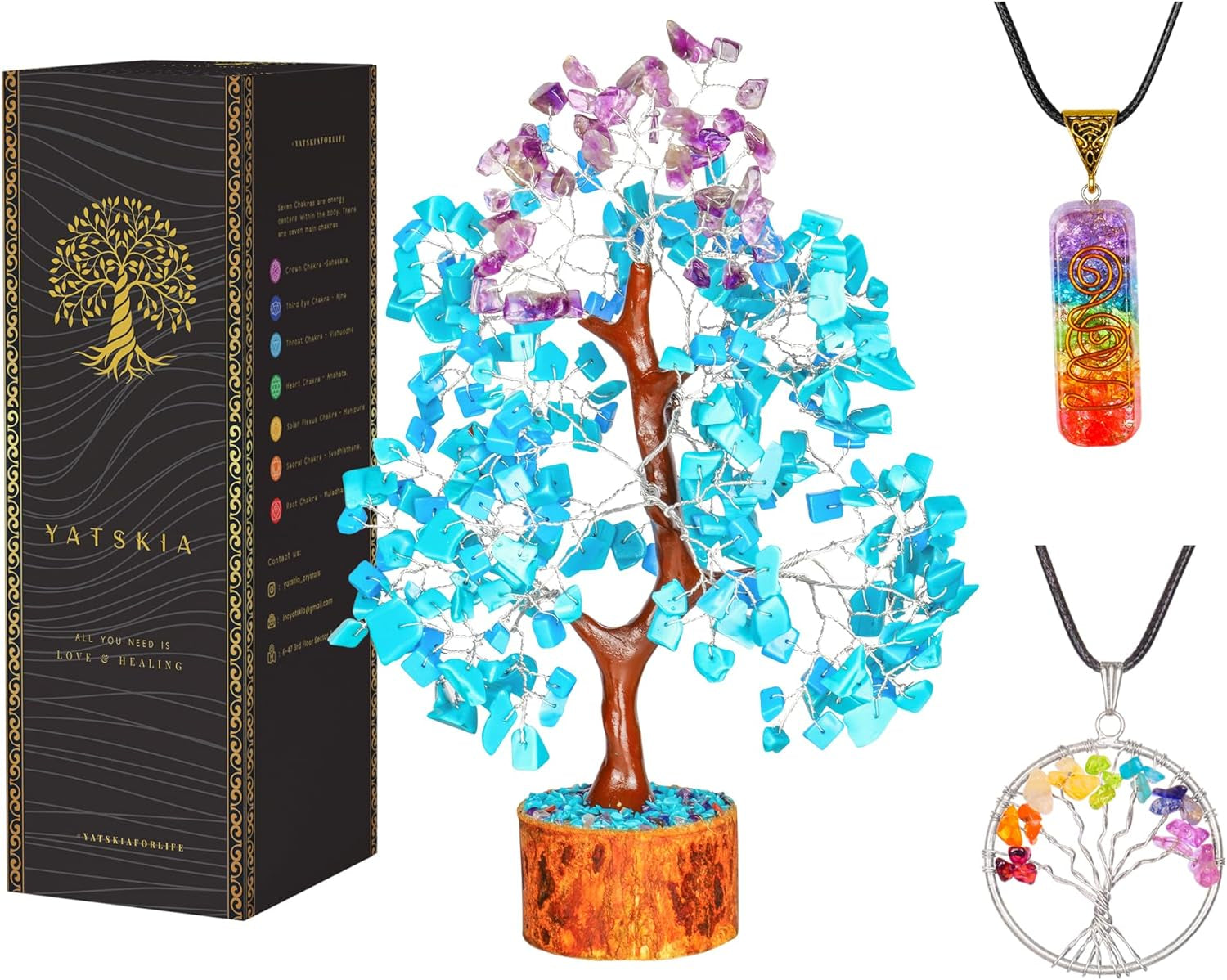 Seven Chakra Tree of Life - Crystal Tree for Positive Energy - Tree of Life Decor - Feng Shui Decor - Spiritual Gifts - 7 Chakra Tree, Money Tree - Stone Tree - Home Decor - Crystal Decor