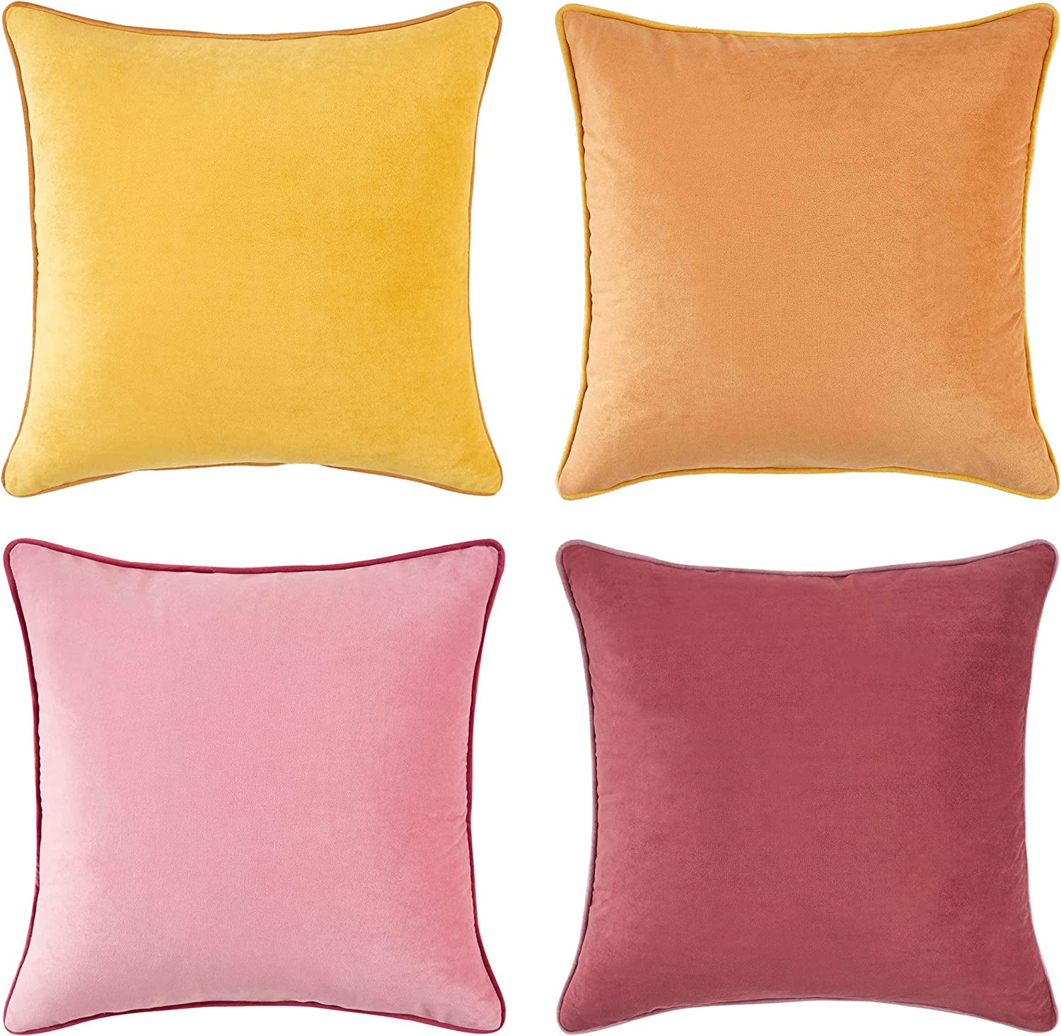 Decorative Throw Pillow Covers Cushion Cases, Set of 4 Soft Velvet Modern Double-Sided Designs, Mix and Match for Home Decor, Pillow Inserts Not Included (18X18 Inch, Orange/Teal)