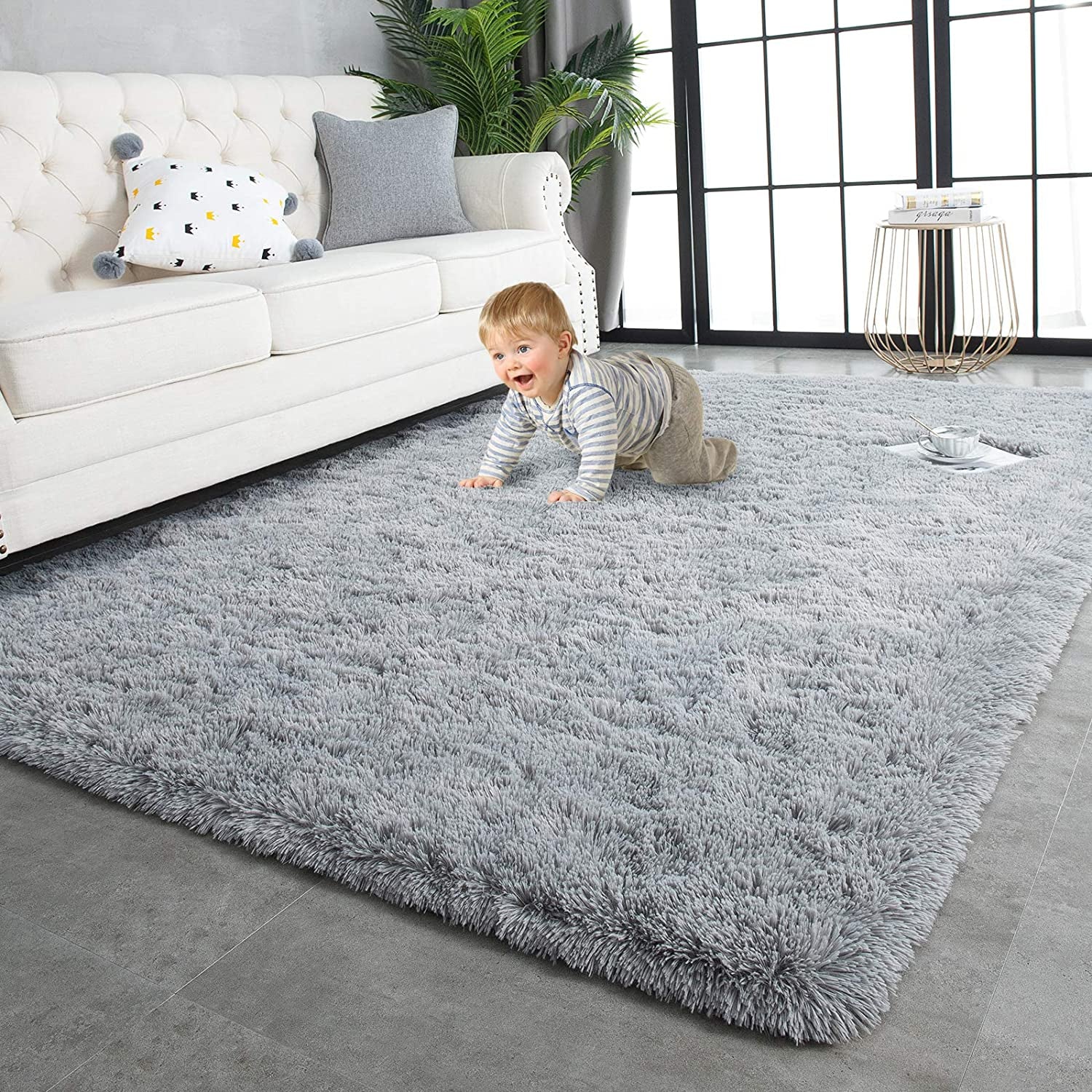 Super Soft Shaggy Rugs Fluffy Carpets, 4X5.9 Feet, Indoor Modern Plush Area Rugs for Living Room Bedroom Kids Room Nursery Home Decor, Upgrade Anti-Skid Durable Rectangular Fuzzy Rug, Black