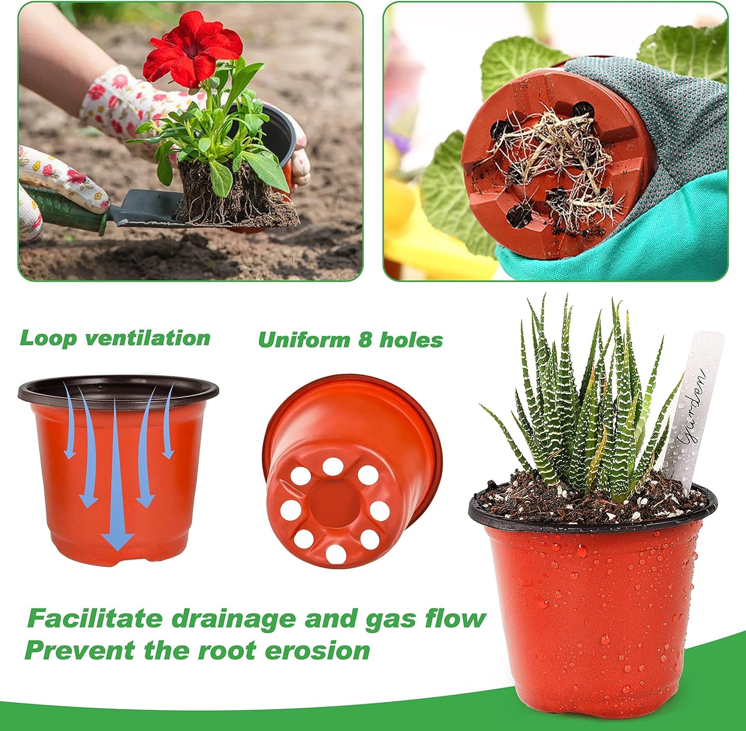 4" Small Plastic Plant Nursery Pot/Pots (100Pcs) Seedlings Flower Plant Container (Red) Seed Starting Pots Indoor Outdoor, Come with 100Pcs Plant Labels