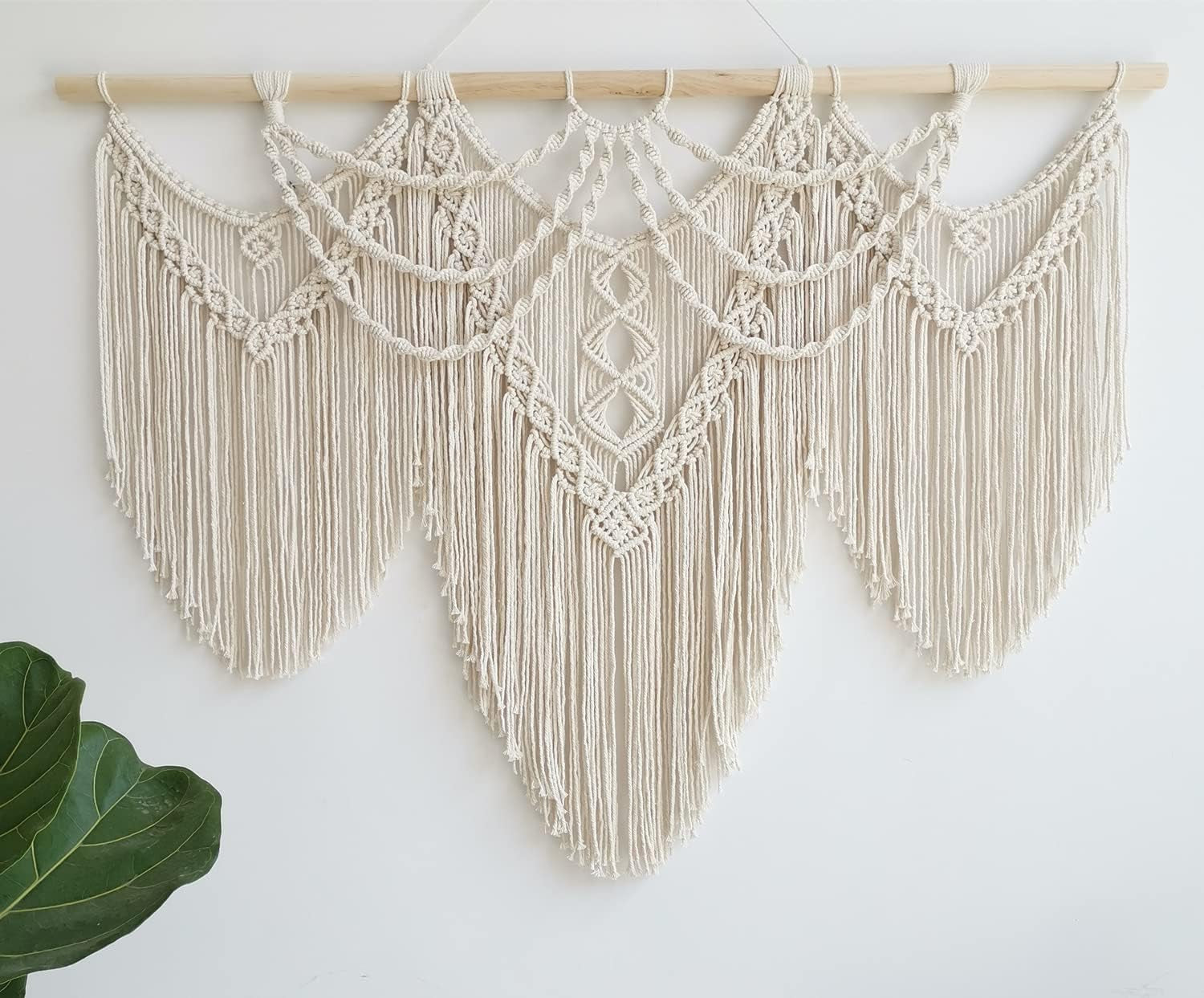 Large Macrame Wall Hanging - Boho Tapestry Macrame Wall Decor Art- Chic Bohemian Handmade Woven Tapestry Home Decoration for Bedroom Living Room Apartment Wedding Party - 43"X32" (Beige-Leaf)