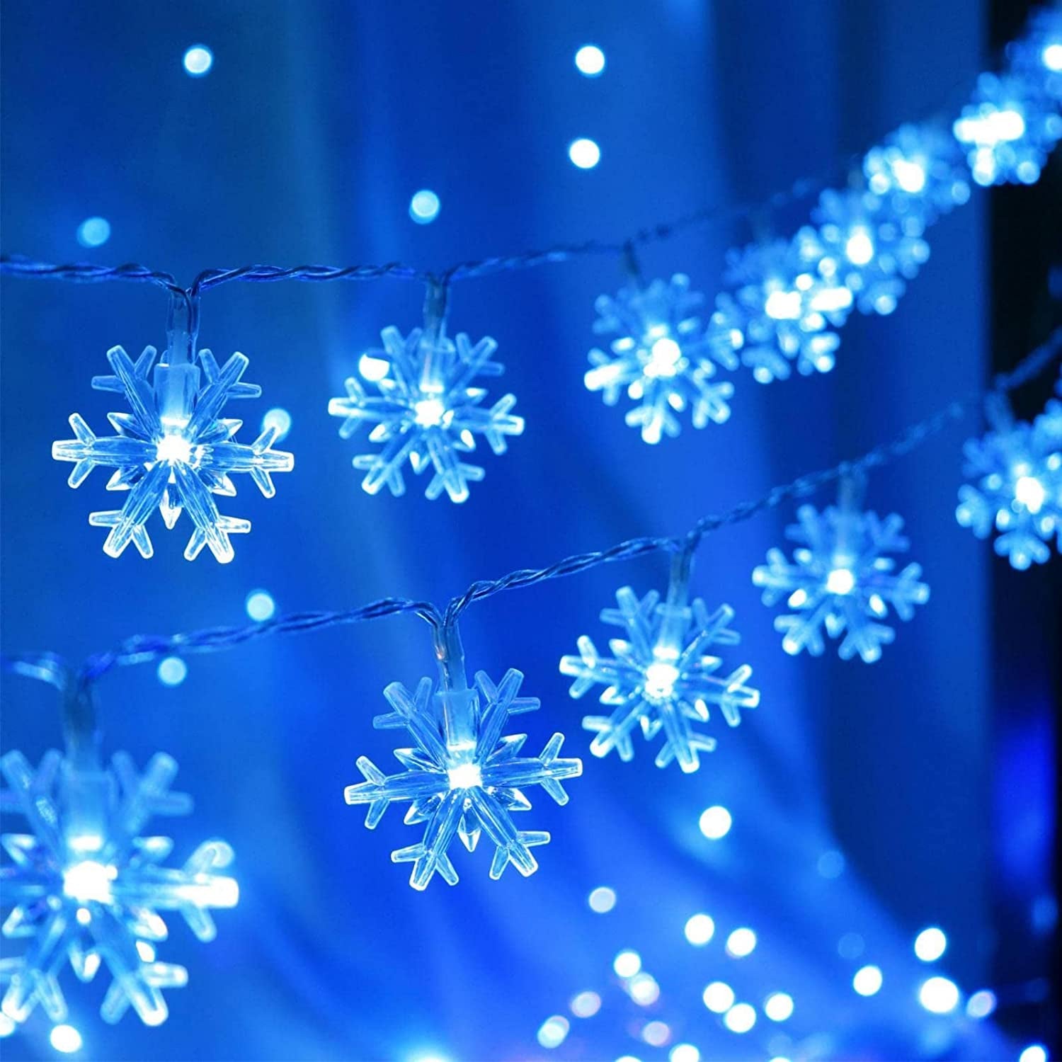 Christmas Lights, 20 Ft 40 LED Snowflake String Lights Battery Operated Fairy Lights for Bedroom Room Party Home Xmas Decor Indoor Outdoor Tree Decorations Warm White