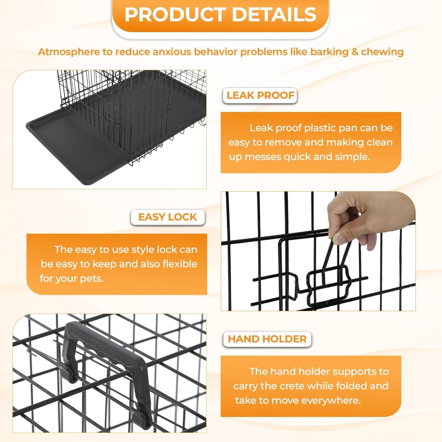 Large Dog Crate Kennel for Medium Large Dogs Metal Dog Cage Double-Door Folding Travel Indoor Outdoor Puppy Playpen with Divider and Handle Plastic Tray (42 Inch, Black)