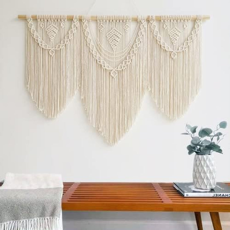 Large Macrame Wall Hanging - Boho Tapestry Macrame Wall Decor Art- Chic Bohemian Handmade Woven Tapestry Home Decoration for Bedroom Living Room Apartment Wedding Party - 43"X32" (Beige-Leaf)