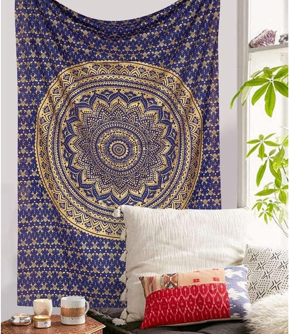 Top Selling Original Gold Mandala Ombre Tapestry Wall Hanging, Boho Bohemian Hippie Tapestries/Indian Cotton Dorm Decor Golden Twin Bedspread/Meditation Yoga Mat Rug 52X60 Inches