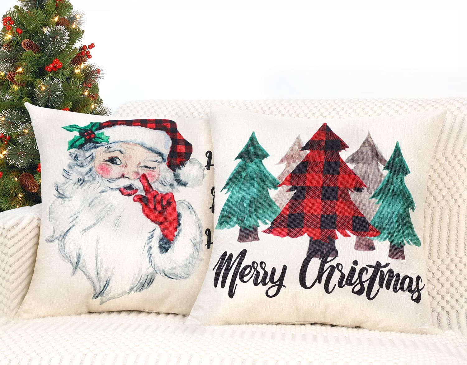 Christmas Pillow Covers 18X18 Set of 4 Farmhouse Christmas Decor Red Black Buffalo Plaids Winter Holiday Decorations Throw Cushion Case for Home Couch