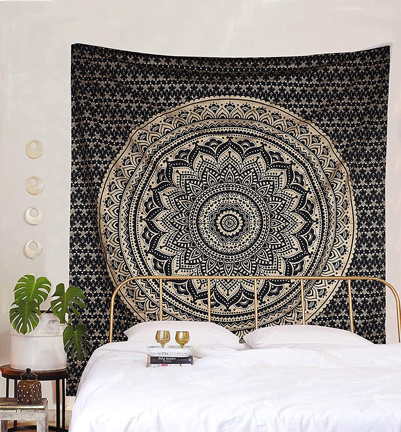 Top Selling Original Gold Mandala Ombre Tapestry Wall Hanging, Boho Bohemian Hippie Tapestries/Indian Cotton Dorm Decor Golden Twin Bedspread/Meditation Yoga Mat Rug 52X60 Inches