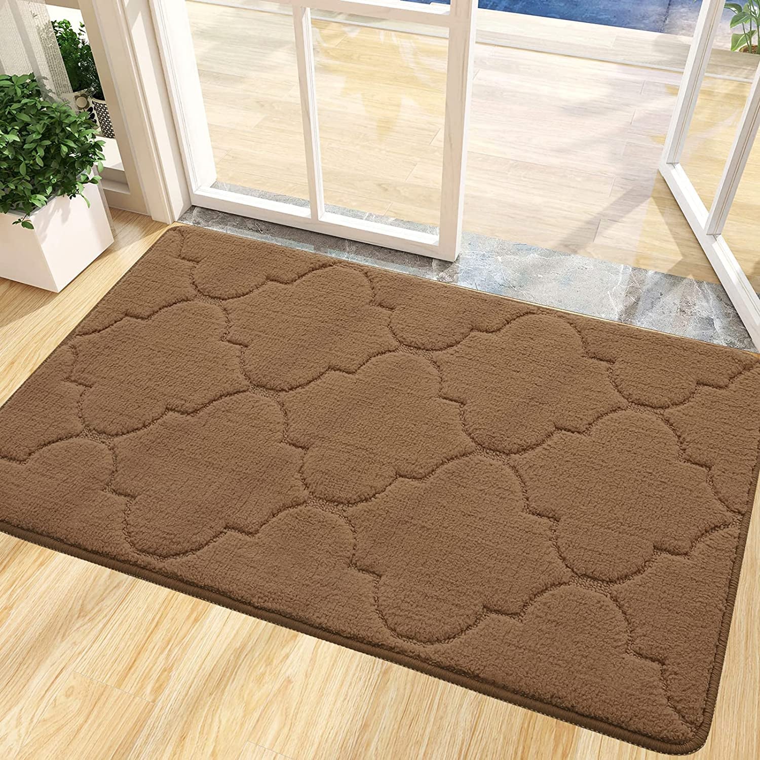 Door Mat, Indoor Mat, Non-Slip, Dirt Resist, Absorbent Entryway Doormat, Low-Profile inside Front Doormats for Entrance (32X20 Inches, Grey)