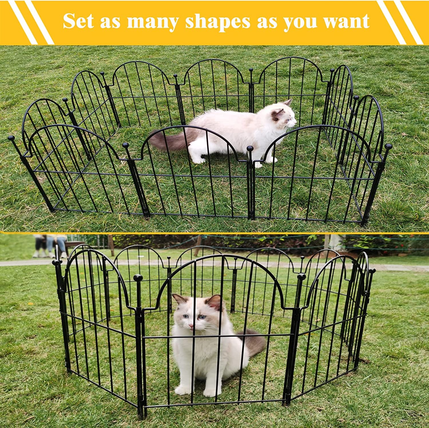 Garden Fence, 22 In(H) X 130 In(L) Arched Rustproof Metal No Dig Fence Border, Ground Stake Animal Barrier for Rabbit Dog, Outdoor Landscape Decor Yard & Patio,10 Pack