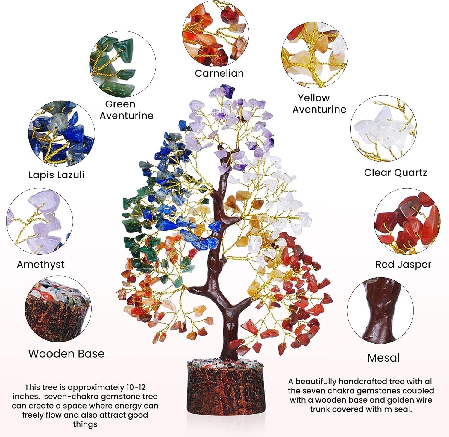 Seven Chakra Tree of Life - Crystal Tree for Positive Energy - Tree of Life Decor - Feng Shui Decor - Spiritual Gifts - 7 Chakra Tree, Money Tree - Stone Tree - Home Decor - Crystal Decor