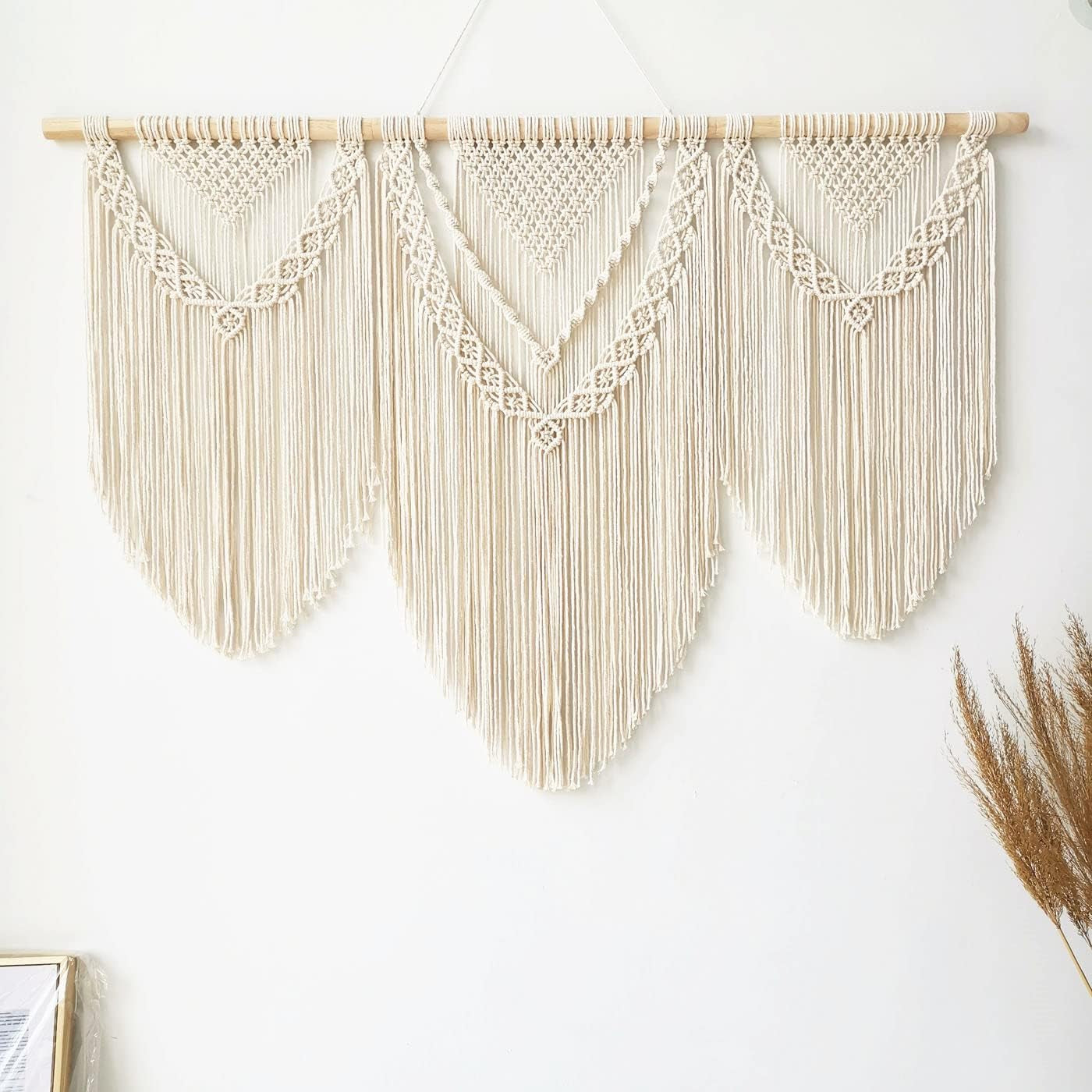 Large Macrame Wall Hanging - Boho Tapestry Macrame Wall Decor Art- Chic Bohemian Handmade Woven Tapestry Home Decoration for Bedroom Living Room Apartment Wedding Party - 43"X32" (Beige-Leaf)