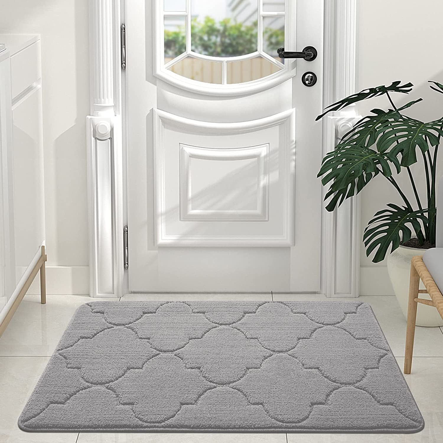 Door Mat, Indoor Mat, Non-Slip, Dirt Resist, Absorbent Entryway Doormat, Low-Profile inside Front Doormats for Entrance (32X20 Inches, Grey)