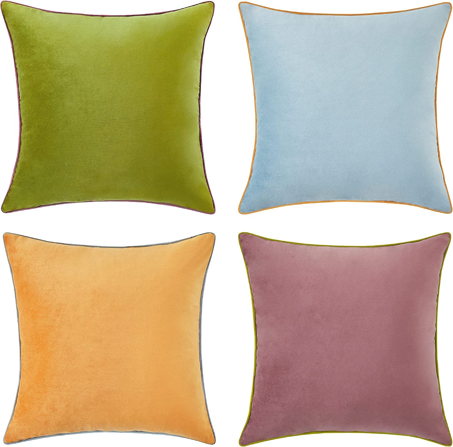 Decorative Throw Pillow Covers Cushion Cases, Set of 4 Soft Velvet Modern Double-Sided Designs, Mix and Match for Home Decor, Pillow Inserts Not Included (18X18 Inch, Orange/Teal)