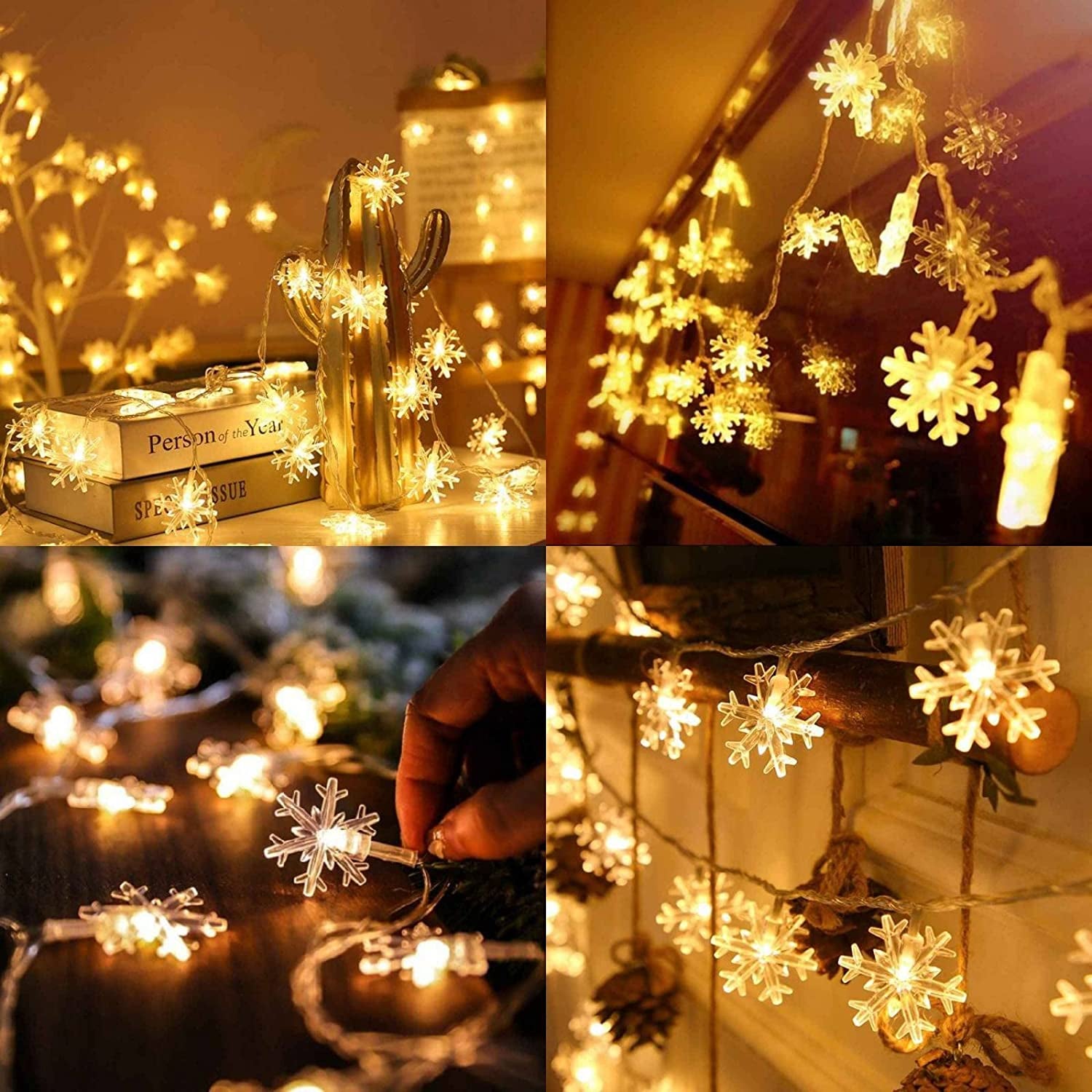 Christmas Lights, 20 Ft 40 LED Snowflake String Lights Battery Operated Fairy Lights for Bedroom Room Party Home Xmas Decor Indoor Outdoor Tree Decorations Warm White