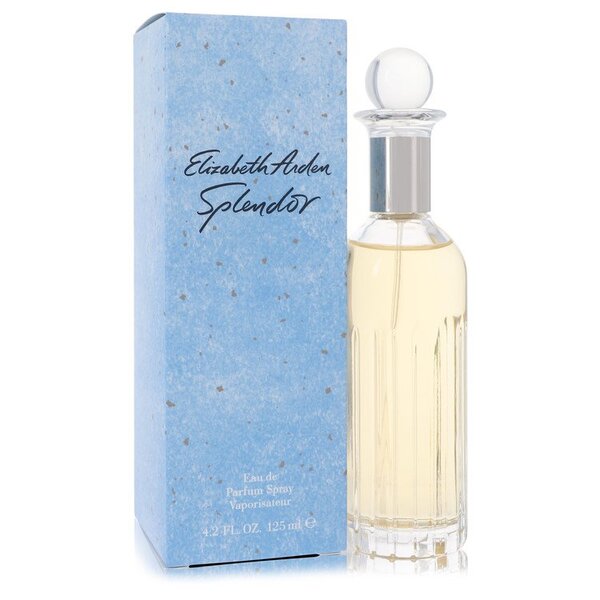 A bottle of Splendor Eau De Parfum Spray 4.2 Oz For Women in a blue box.