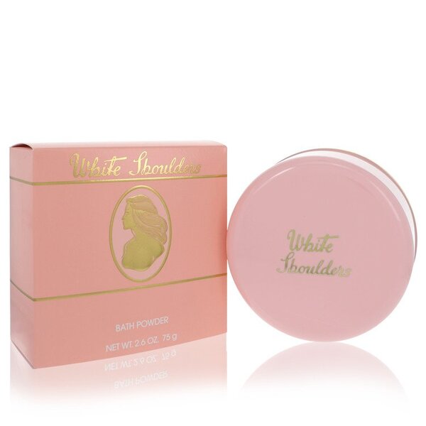 A White Shoulders Bath/body Powder 2.6 Oz For Women compact with a pink box.