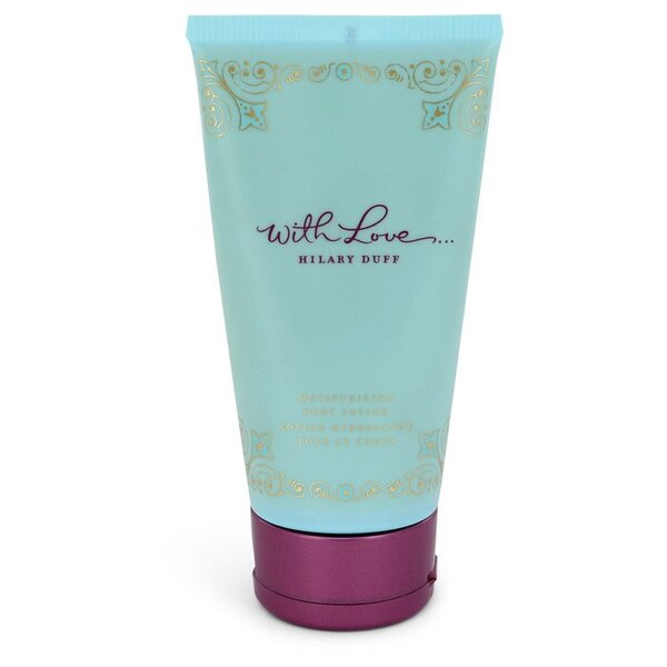 A tube of With Love Body Lotion 5 Oz For Women on a white background.