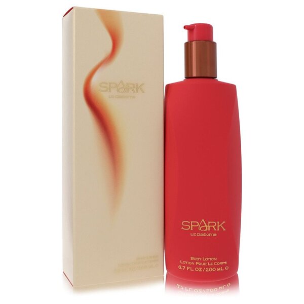 A bottle of Spark Body Lotion 6.7 Oz For Women next to a box.