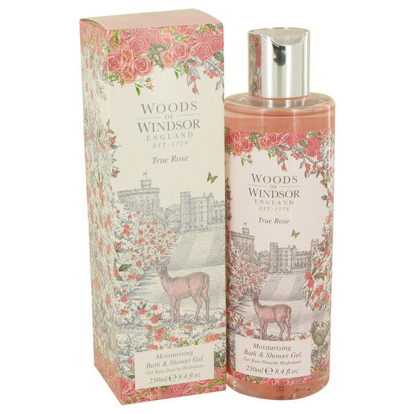 A bottle of True Rose Shower Gel 8.4 Oz For Women with a deer on it.