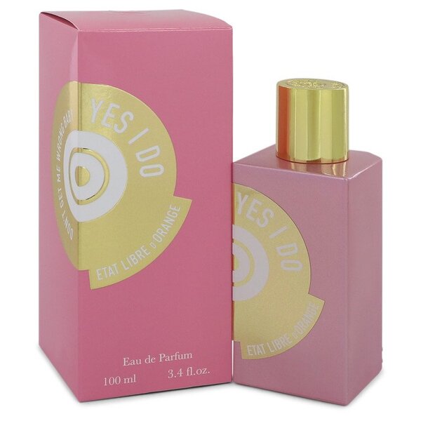 A pink bottle of Yes I Do Eau De Parfum Spray 3.4 Oz For Women with a gold label.