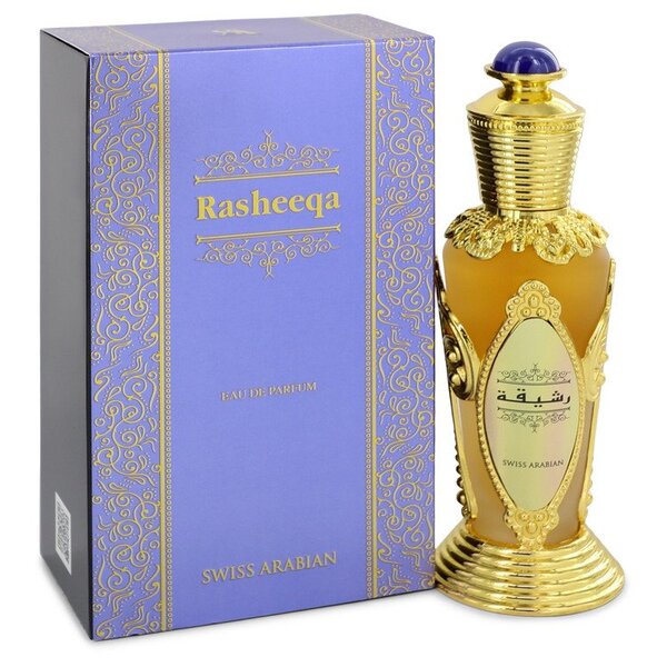 A Swiss Arabian Rasheeqa Eau De Parfum Spray 1.7 Oz For Women with a box next to it.
