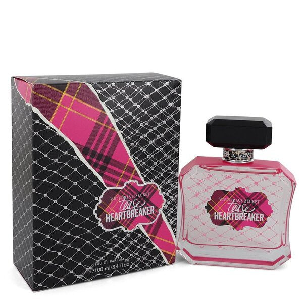 A bottle of Victoria's Secret Tease Heartbreaker Eau De Parfum Spray 3.4 Oz For Women with a box in front of it.