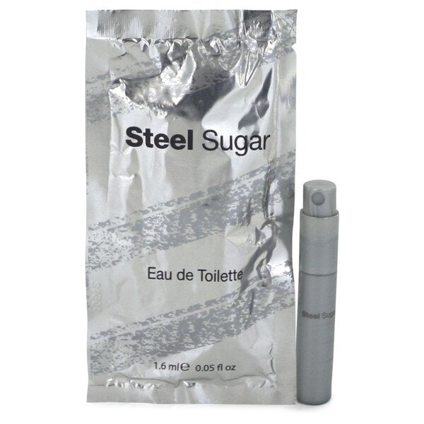 A package featuring the Steel Sugar Vial (sample) 0.05 Oz For Men fragrance.