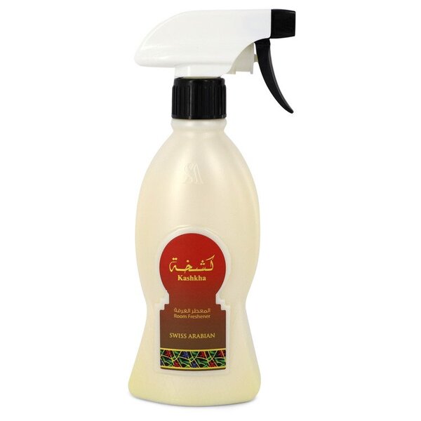 A Swiss Arabian Kashkha Room Freshener 10.14 Oz For Men with a sprayer on a white background.