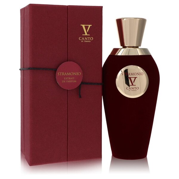 A bottle of Stramonio V Extrait De Parfum Spray (unisex) 3.38 Oz For Women in front of a box, perfect for women who appreciate captivating florals.