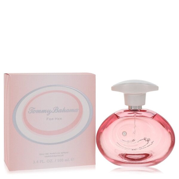 A bottle of Tommy Bahama For Her Eau De Parfum Spray 3.4 Oz For Women in front of a box.