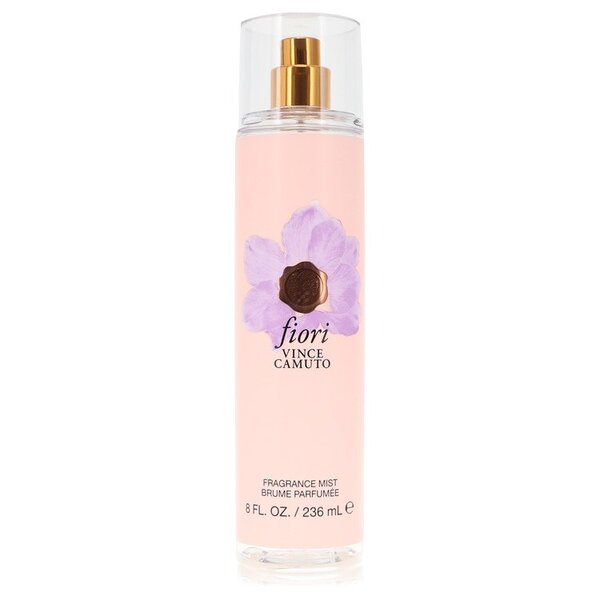 A Vince Camuto Fiori Body Mist 8 Oz For Women bottle, filled with floral perfume, displayed on a white background.