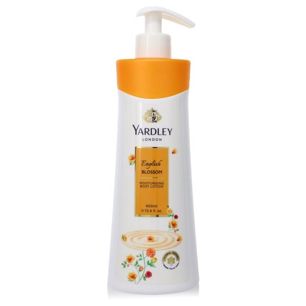 A bottle of Yardley English Blossom Body Lotion 13.6 Oz For Women on a white background.