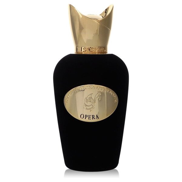 A bottle of Xerjoff Opera Eau De Parfum Spray (unisex Tester) 3.4 Oz For Women with gold trim featuring luxuriant yellow florals and wood and flower musk undertones.