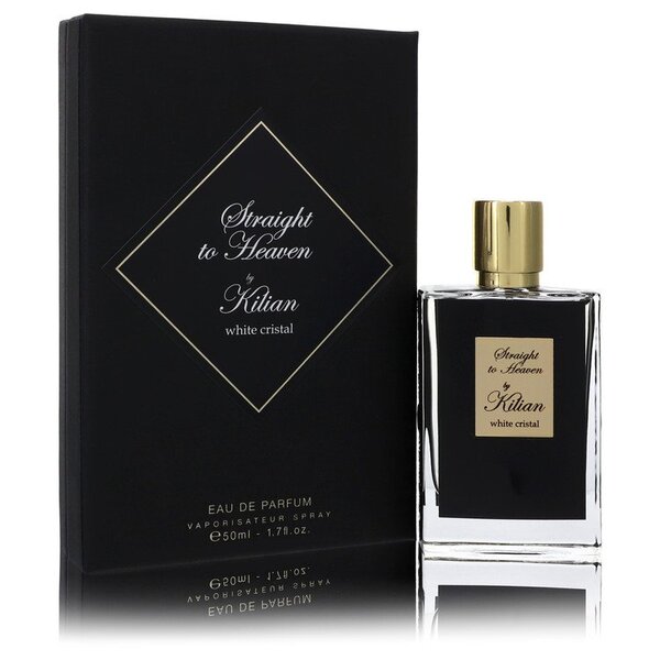 A bottle of Straight To Heaven White Cristal Eau De Parfum Spray 1.7 Oz For Women with a gold box.
