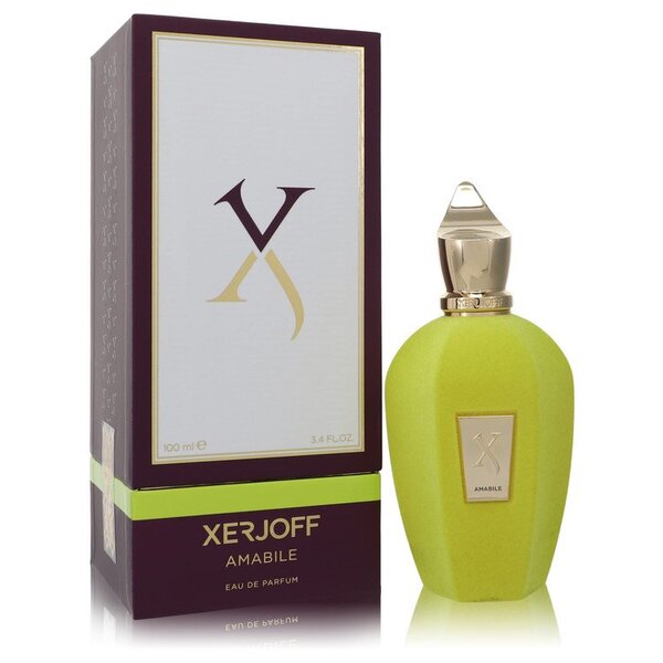 A bottle of Xerjoff Amabile Eau De Parfum Spray (unisex) 3.4 Oz For Women, a woody aromatic scent with warm and spicy notes.