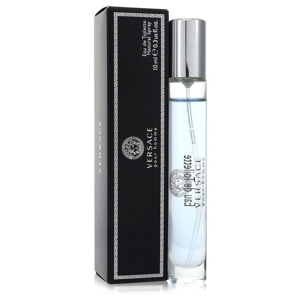 A bottle of Versace Pour Homme Mini Edt 0.3 Oz For Men on a white background.