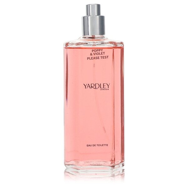 A bottle of Yardley Poppy & Violet Eau De Toilette Spray (tester) 4.2 Oz For Women on a white background.