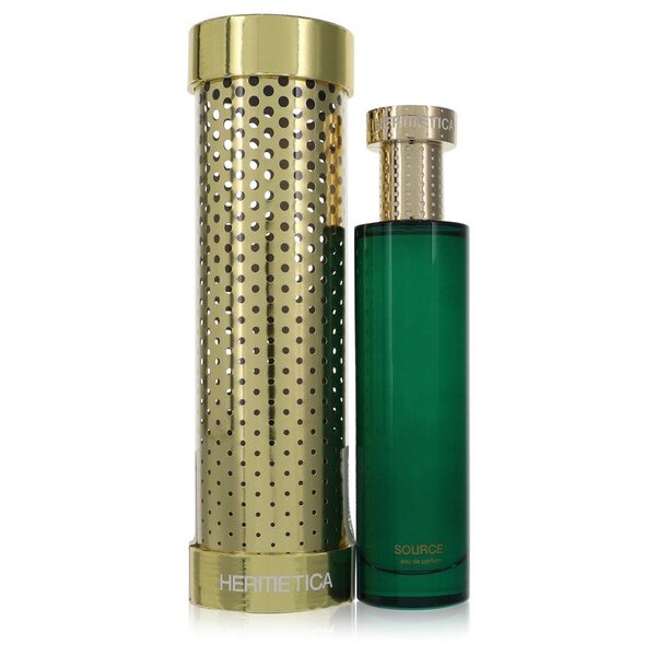 A bottle of Source1 Eau De Parfum Spray (unisex) 3.3 Oz For Men next to a gold bottle.
