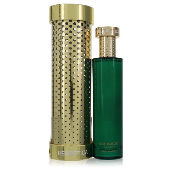A bottle of Verticaloud Eau De Parfum Spray (unisex) 3.3 Oz For Men next to a gold bottle.