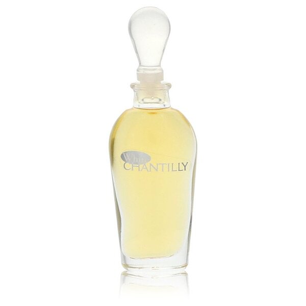 A White Chantilly Mini Perfume 0.25 Oz For Women with a white lid on it, featuring a feminine scent and floral bouquet.