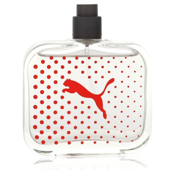 A bottle of Time To Play Eau De Toilette Spray (tester) 2 Oz For Men with a red polka dot design.