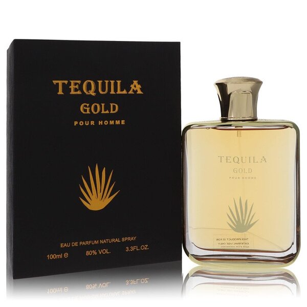 A bottle of Tequila Pour Homme Gold Eau De Parfum Spray 3.3 Oz For Men cologne.