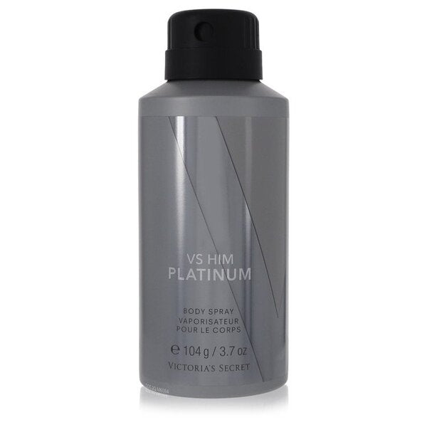 A bottle of Vs Him Platinum Body Spray 3.7 Oz For Men in a grey color.
