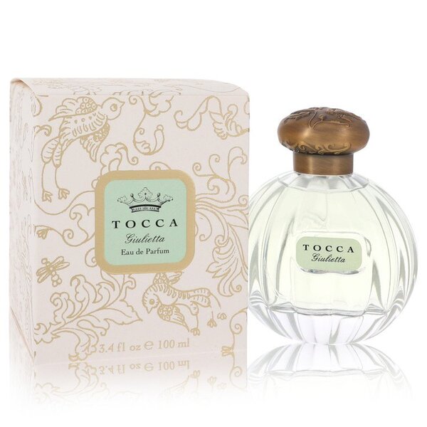 A captivating bottle of Tocca Giulietta Eau De Parfum Spray 3.4 Oz For Women, inspired by the elegance and charm of a timeless actress.