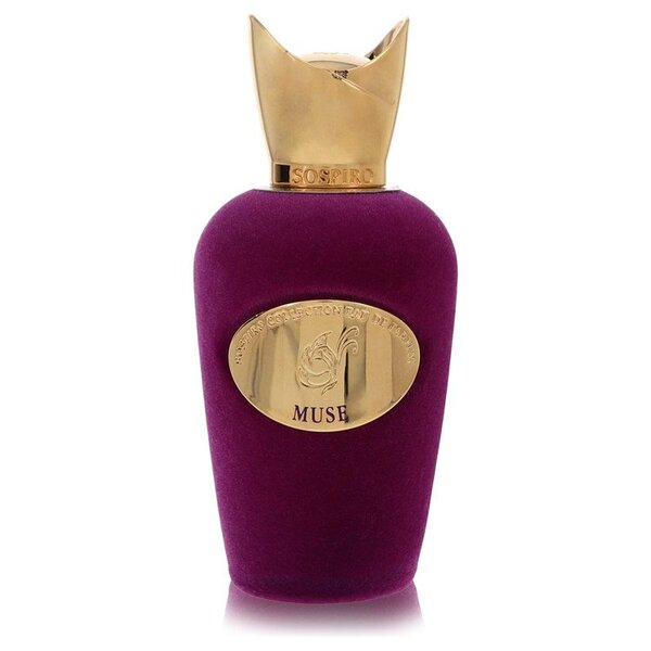 A 3.4 oz bottle of Sospiro Muse Eau De Parfum Spray (unboxed) for women on a white background.