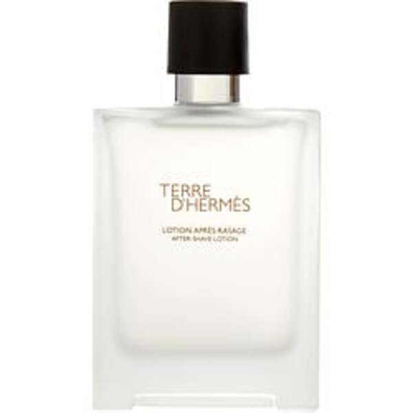 An exquisite Terre D'hermes By Hermes Aftershave Lotion 3.3 Oz For Men, elegantly enclosed in a bottle, displayed against a pristine white background.